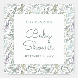 Elegant Botanisch Waterverf Baby shower Vierkante Sticker