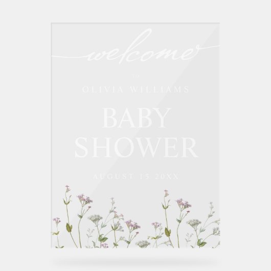 Elegant Botanisch Wildflower Baby shower Acryl Bord (Voorkant)