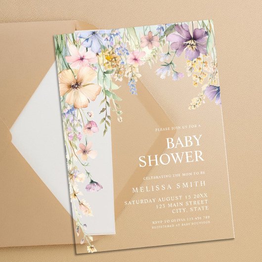Elegant Botanisch Wildflower Baby shower Acryl Uitnodigingen
