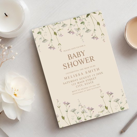 Elegant Botanisch Wildflower Baby shower Kaart