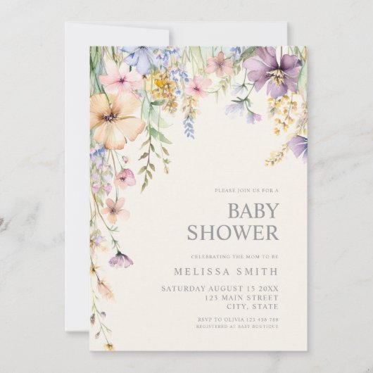 Elegant Botanisch Wildflower Baby shower Kaart (Voorkant)