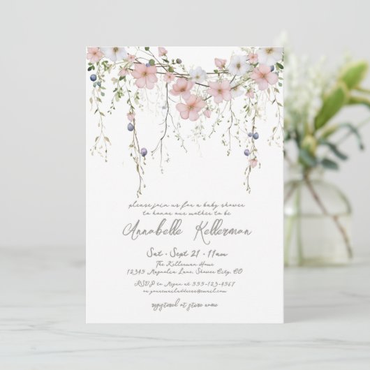 Elegant Botanisch Wildflower Floral Baby shower Kaart (Staand voorkant)
