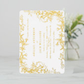 Elegant Botanisch Wit Bruiloft Goud Folie Uitnodiging (Staand Voorkant)