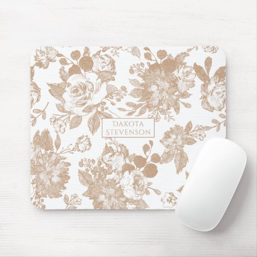 Elegant Botanisch | Witte en Roos Gouden Bloemen Muismat (Met muis)
