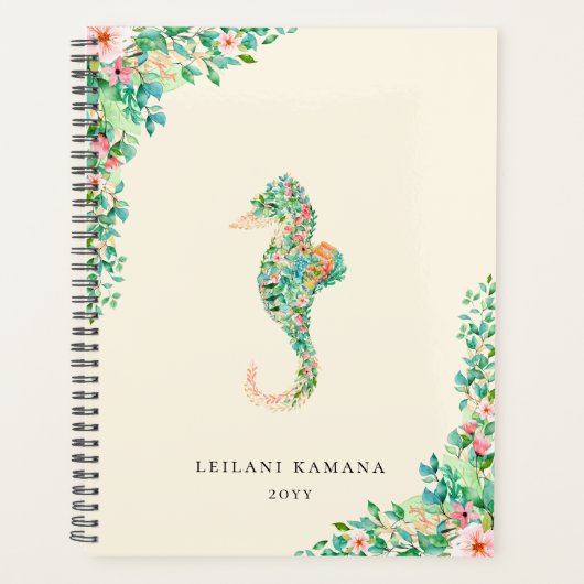 Elegant botanisch zeepaardje | Sandy Beige Planner (Voorkant)