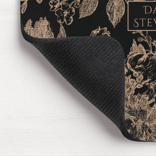 Elegant Botanisch | Zwart en Roos Gouden Bloemen Muismat (Hoek)