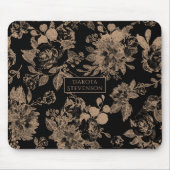 Elegant Botanisch | Zwart en Roos Gouden Bloemen Muismat (Voorkant)