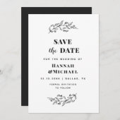 Elegant botanisch zwart en wit, groen gemaakt save the date (Voorkant / Achterkant)