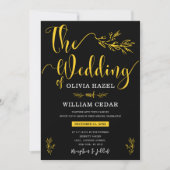 Elegant Botanisch Zwart Geel Gepersonaliseerd Brui Kaart (Voorkant)