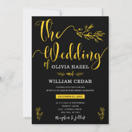 Elegant Botanisch Zwart Geel Gepersonaliseerd Brui Kaart