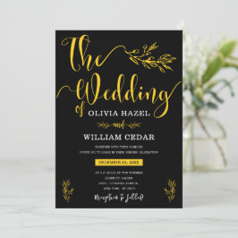 Elegant Botanisch Zwart Geel Gepersonaliseerd Brui Kaart