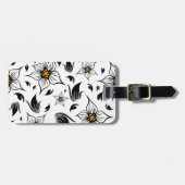 Elegant Botanisch Zwart-Wit Bloempatroon Bagagelabel (Voorkant horizontaal)