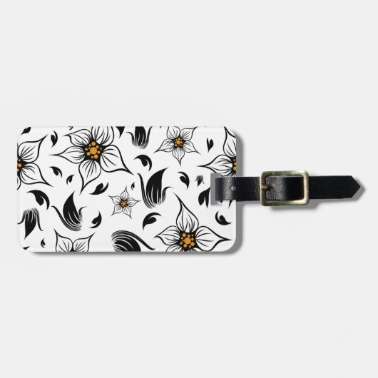 Elegant Botanisch Zwart-Wit Bloempatroon Bagagelabel (Voorkant horizontaal)