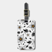 Elegant Botanisch Zwart-Wit Bloempatroon Bagagelabel (Voorkant verticaal)