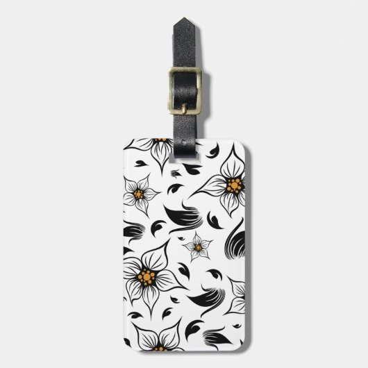 Elegant Botanisch Zwart-Wit Bloempatroon Bagagelabel (Voorkant verticaal)