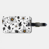 Elegant Botanisch Zwart-Wit Bloempatroon Bagagelabel (Achterkant horizontaal)