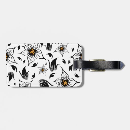 Elegant Botanisch Zwart-Wit Bloempatroon Bagagelabel (Achterkant horizontaal)