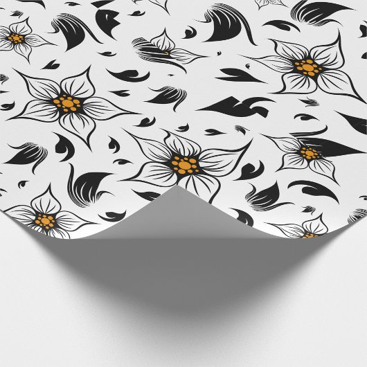 Elegant Botanisch Zwart-Wit Bloempatroon Cadeaupapier
