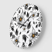 Elegant Botanisch Zwart-Wit Bloempatroon Grote Klok (Hoek)