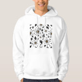 Elegant Botanisch Zwart-Wit Bloempatroon Hoodie (Voorkant)
