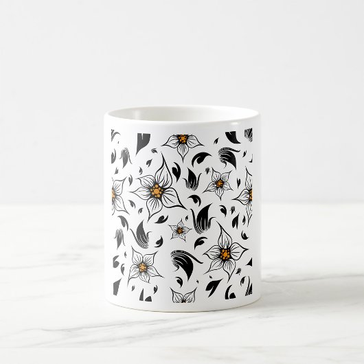 Elegant Botanisch Zwart-Wit Bloempatroon Koffiemok