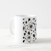 Elegant Botanisch Zwart-Wit Bloempatroon Koffiemok (Voorkant links)