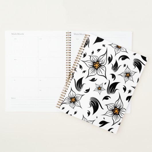 Elegant Botanisch Zwart-Wit Bloempatroon Planner (Display)