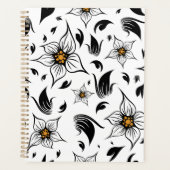 Elegant Botanisch Zwart-Wit Bloempatroon Planner (Voorkant)