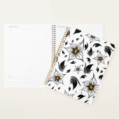 Elegant Botanisch Zwart-Wit Bloempatroon Planner