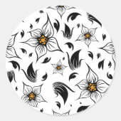 Elegant Botanisch Zwart-Wit Bloempatroon Ronde Sticker (Voorkant)