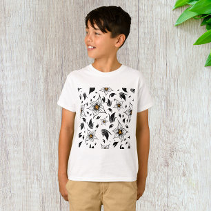 Elegant Botanisch Zwart-Wit Bloempatroon T-shirt