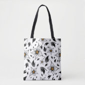 Elegant Botanisch Zwart-Wit Bloempatroon Tote Bag (Voorkant)