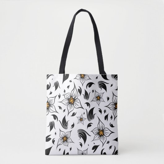 Elegant Botanisch Zwart-Wit Bloempatroon Tote Bag (Voorkant)