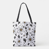 Elegant Botanisch Zwart-Wit Bloempatroon Tote Bag (Achterkant)