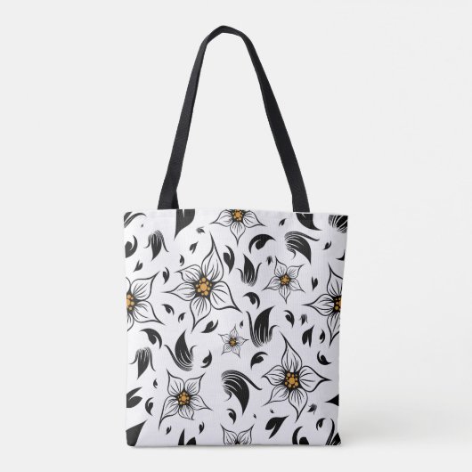 Elegant Botanisch Zwart-Wit Bloempatroon Tote Bag (Achterkant)