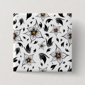 Elegant Botanisch Zwart-Wit Bloempatroon Vierkante Button 5,1 Cm (Voorkant)