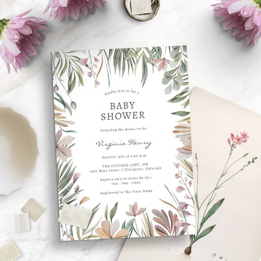 Elegant Botanische Baby shower Kaart