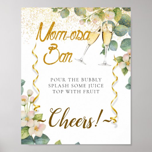 Elegant Botanische Baby shower Mimosa Bar Poster (Voorkant)