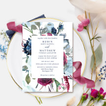 Elegant Botanische Berry en Blue Floral Wedding