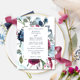 Elegant Botanische Berry en Blue Floral Wedding Kaart