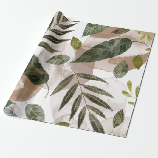 Elegant botanische bladeren cadeaupapier (Uitgerold)