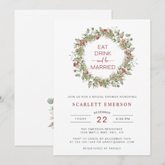 Elegant Botanische Bridal Shower Invitation Kaart (Voorkant / Achterkant)