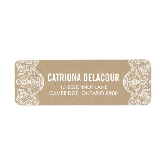 Elegant Botanische Brocade Lace Kraft Weddenschap Etiket (Voorkant)