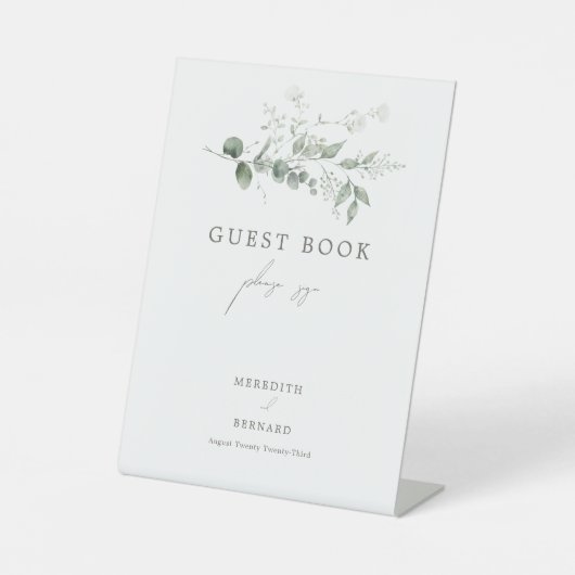 Elegant Botanische bruiloft gastenboek Reclamebord Met Voetstuk (Voorkant)