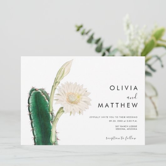 Elegant botanische cactus woestijnbruiloft kaart (Staand voorkant)