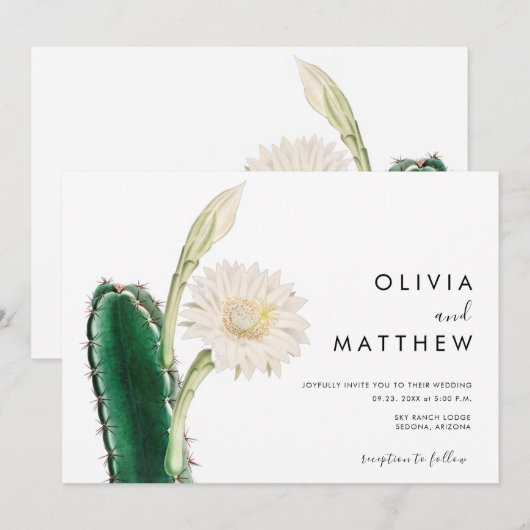 Elegant botanische cactus woestijnbruiloft kaart (Voorkant / Achterkant)