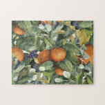 Elegant botanische citrusgroen legpuzzel<br><div class="desc">Veel plezier thuis met je familie en vrienden met deze uitdagende activiteit. Met waterverf bladblad in donkere en lichte groene bladeren omgeven met natuur sinaasappel,  druiven en miniatuurbloemen. U moet alles in het werk stellen om alle stukken samen te voegen!</div>