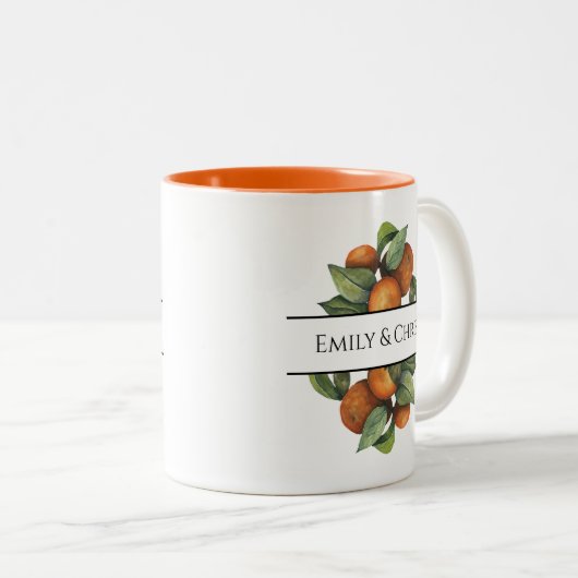 Elegant botanische citrusgroen tweekleurige koffiemok (Voorkant rechts)