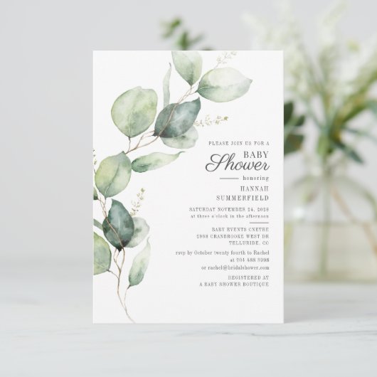 Elegant Botanische Eucalyptus Greenery Baby shower Kaart (Staand voorkant)
