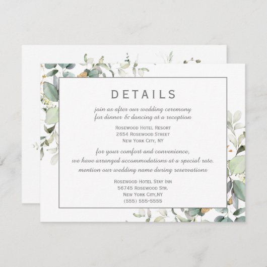 Elegant Botanische Eucalyptus Greenery - Gegevens Informatiekaartje (Voorkant / Achterkant)